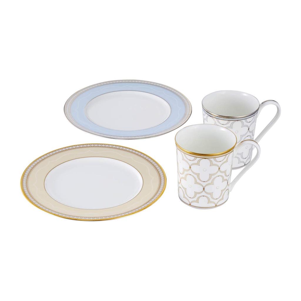 Тарелка-кружка Noritake 395cc 22см Trefolio Two Two Костяной фарфор & (Парный набор) Кружка, Тарелка, Золото/Платина, Кружки, Тарелки, Фарфор Золото/Платина, M9722/4945-57