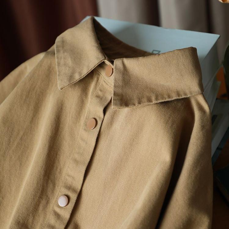 Loose Women's Windbreaker with Long Sleeves and Vintage Style Shirt Coat