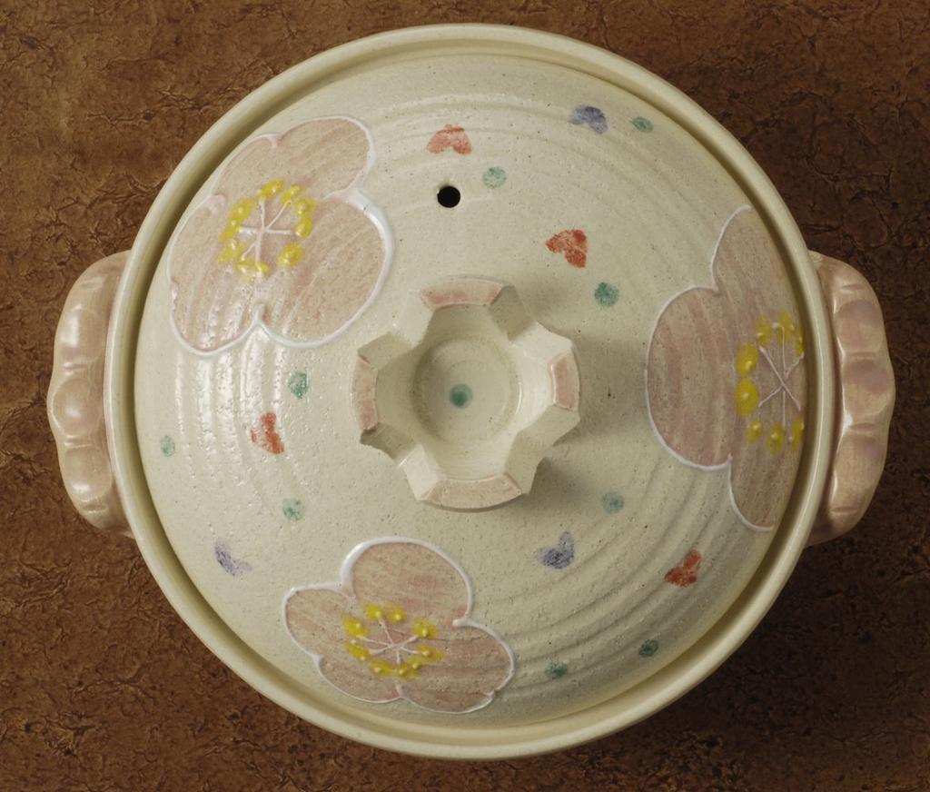 Banko Ware Earthenware Pot (Deep Pot) No. 6, 1-Serving, Pink Flower Pattern, 13694