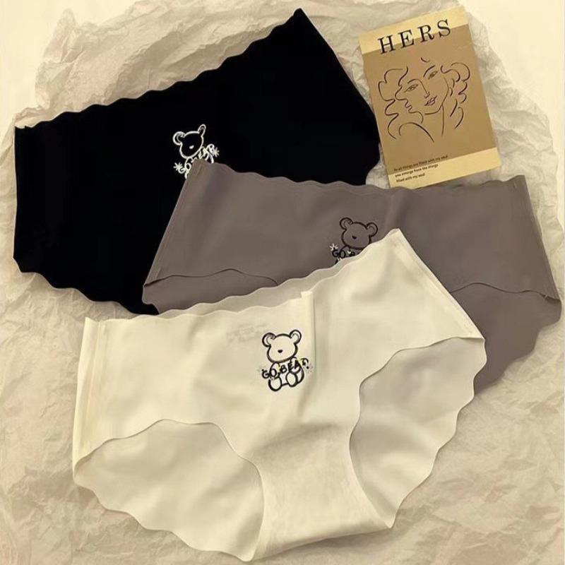 Женские бесшовные трусы Ice Silk с волнистым узором и принтом в виде медведя