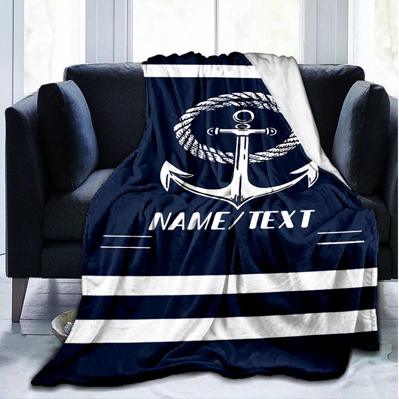 1PC Custom Name Nautical Anchor outdooor Flannel blankets Throw Blanket All-Season Throw Gift Bedspread for Couch, Bed, Camping Holiday Birthda