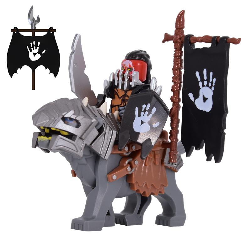 1PCS Medieval Lotr Figures Orc Cav BanV Soldiers Brown Wolf Rider Mount Knights Building Blocks Bricks Toys for Children Gifts