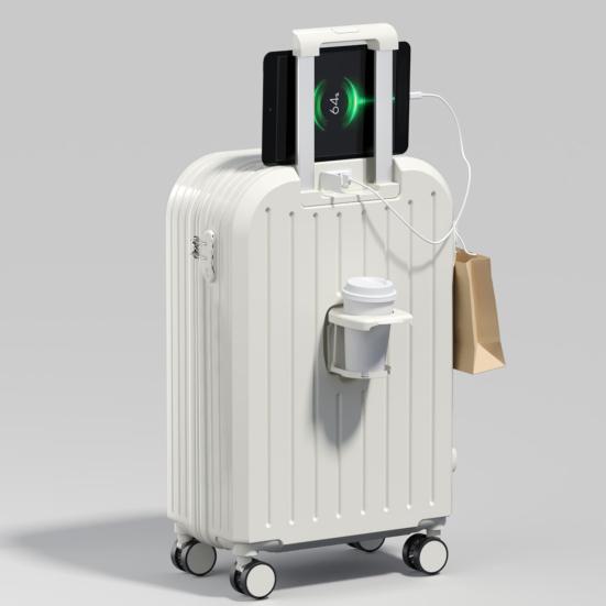 Чемодан 20 дюймов, твердый корпус, устойчивая к царапинам поверхность, USB-интерфейс, подстаканник, крючок для подвешивания и кодовый замок, бесшумное вращающееся колесо, чемодан для багажа