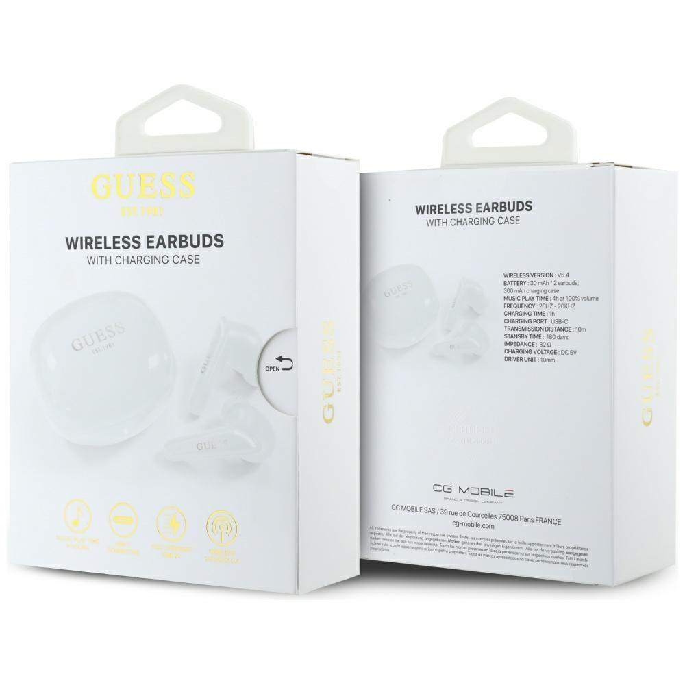 Tws Headphones Guess Flat Classic Logo    Electroplated White