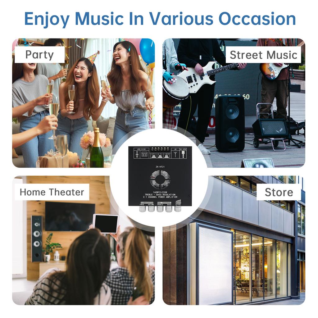 ZK-HT21 TDA7498E 2.1-канальная 160 Вт x 2 220 Вт Сабвуфер bluetooths Плата усилителя Высокая мощность Автомобильная аудиосистема DIY Динамики Регулировка высоких частот DC15-36V Стерео