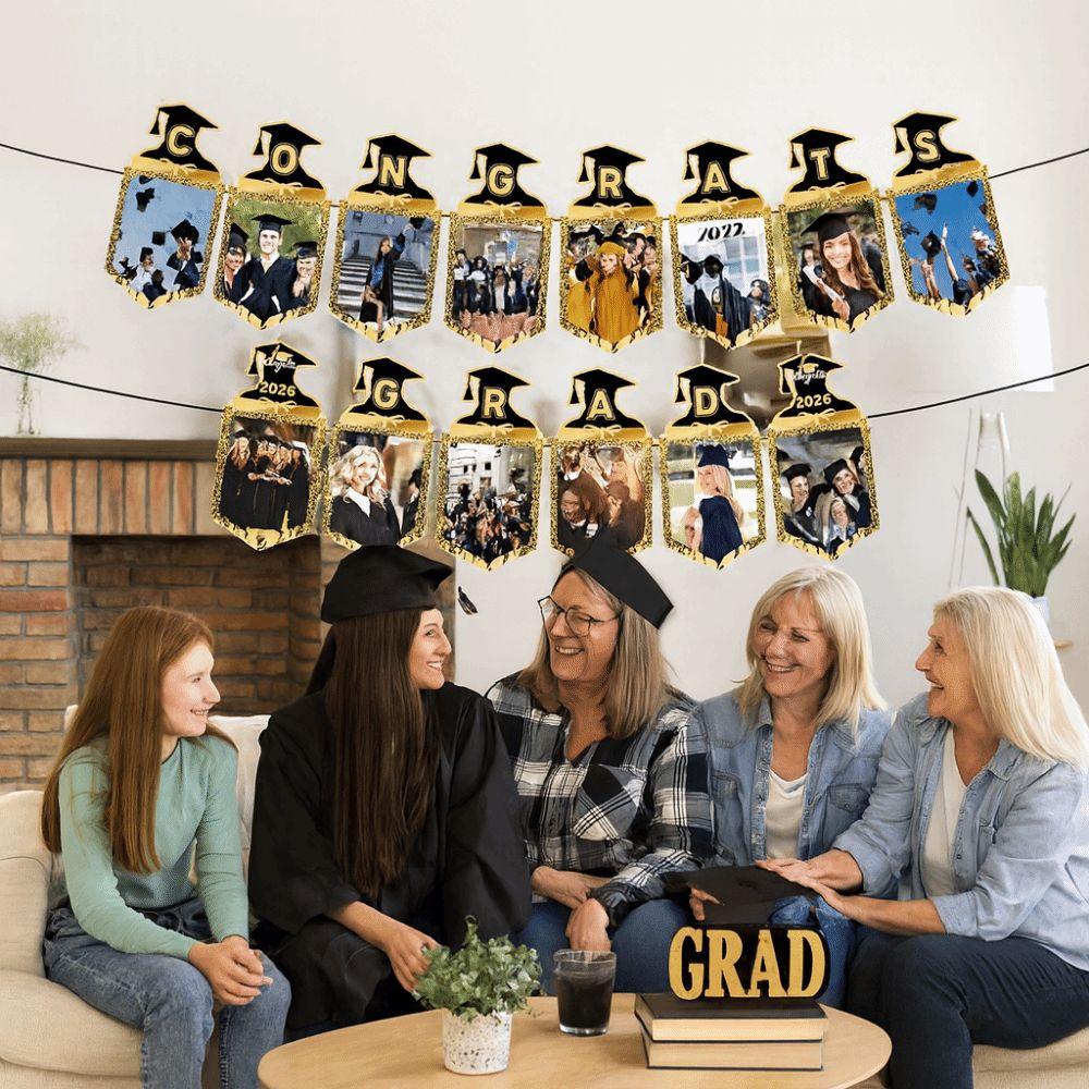 Graduation Season Congrats Grad Banner Paper Letter Photo Frame Flag Graduation Party