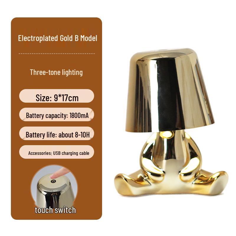 Creative Thinker Electroplated Gold Table Lamp: Rechargeable Night Light & Bedroom Ornament