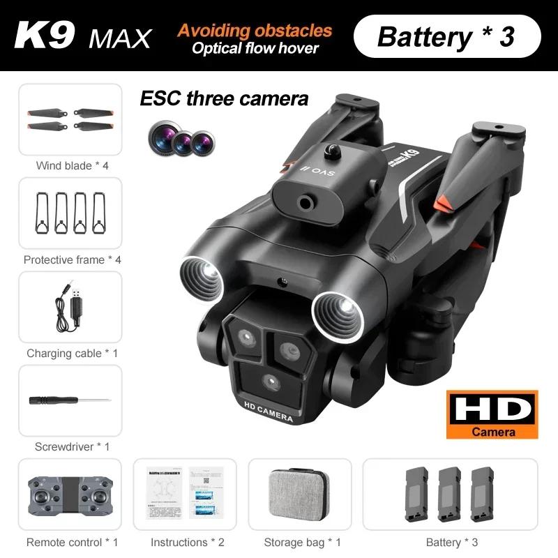 Новый K9Max Rc Drone Professional 8K Трехкамерный ESC Широкоугольный оптический позиционирование потока Четырехсторонний Квадрокоптер для предотвращения препятствий Игрушка в подарок