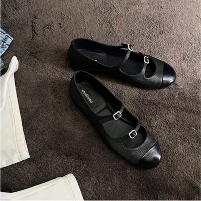 Модная женская обувь с мелким вырезом, круглым носком, плоская, Мэри Джейн, балетки, туфли с ремешком на двух пуговицах, женские туфли-лодочки на низком каблуке, летние