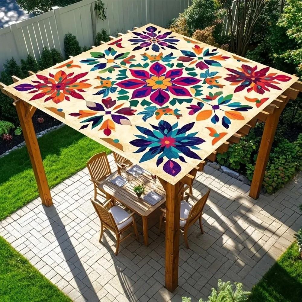 Durable Floral Printed Canopy Cloth Cover UV Resistant Dacron Sunshade Ceiling Cover Bohemian Style Outdoor Canopy Cover Patio