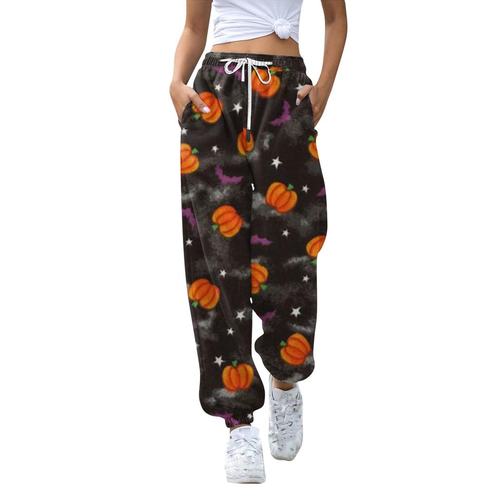 Women's Casual Fashion Halloween Printed Leisure Pants Sweatpants Trousers Drawstring Elastic Waist Drawstring Drawstring Pants