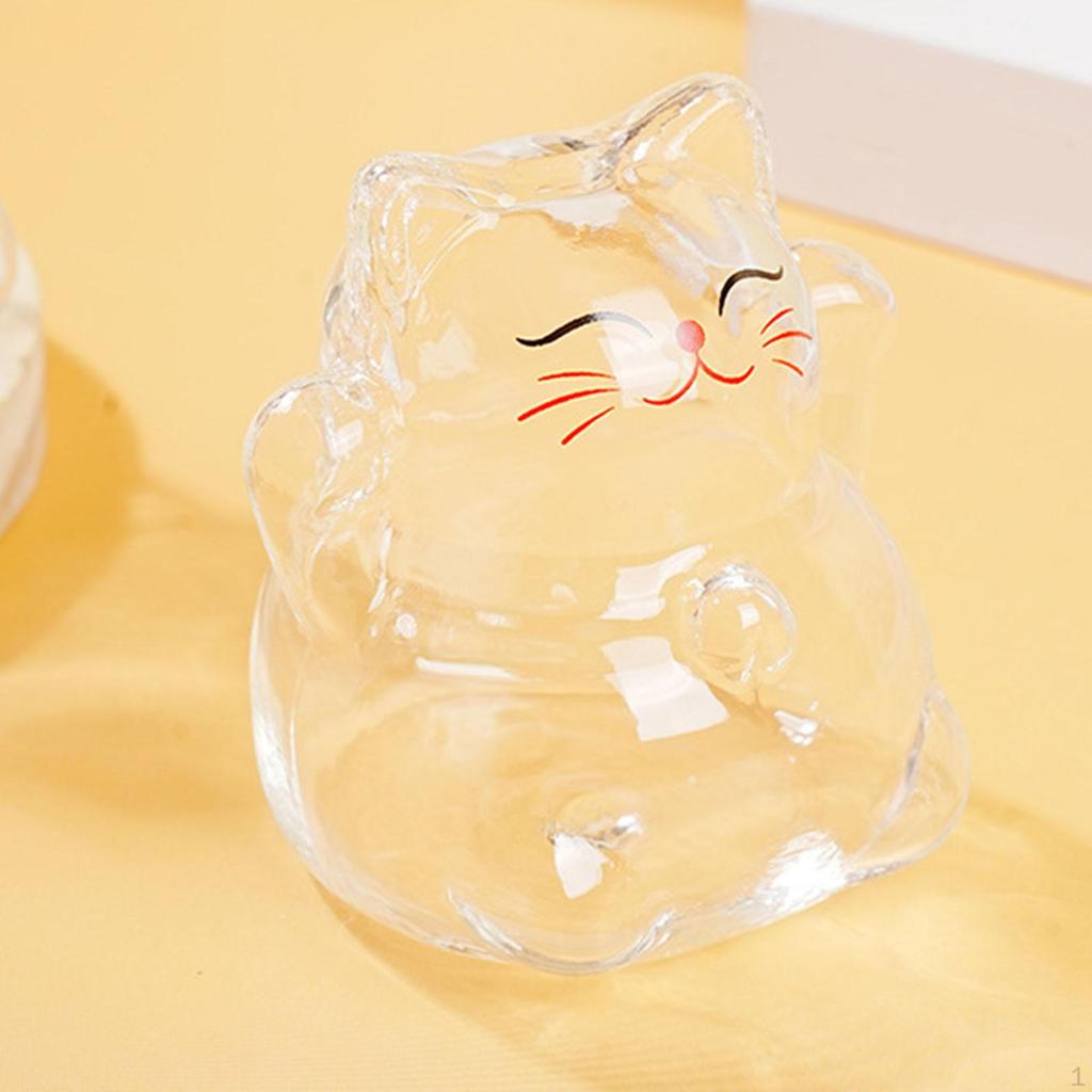Glass Piggy Bank Transparent Saving Pot Ornament Small Novelty Cat Shaped Cute for Office Home