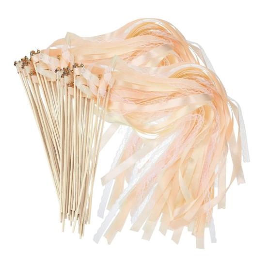 10 Pcs Fairy Wands Ribbon Lace Fairy Stick with Bells Chromatic Silky Party Streamers for Wedding Birthday Party Fovors