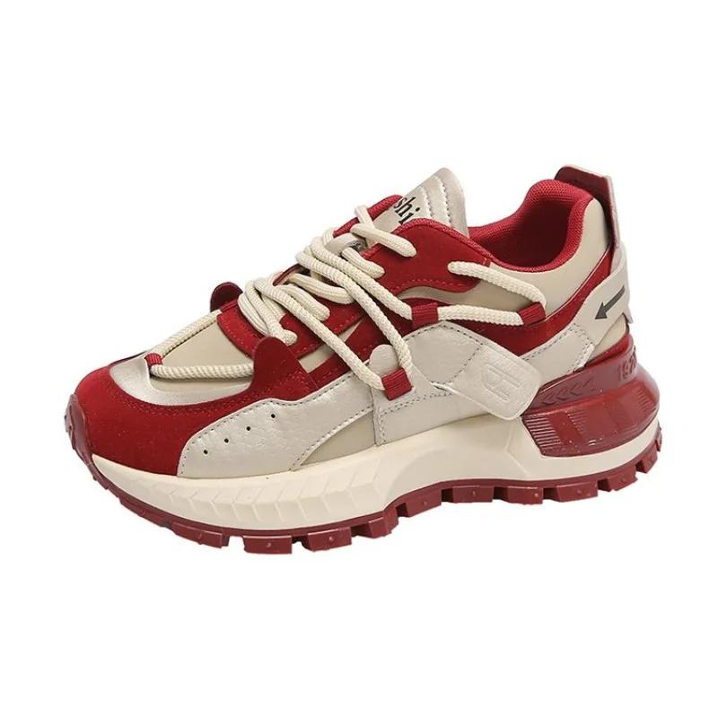 Модные вафельные туфли Forrest Gump для женщин 2024 года, новые осенне-зимние туфли с толстыми подошвами из бархата и искусственной кожи на шнуровке, мягкие повседневные спортивные туфли