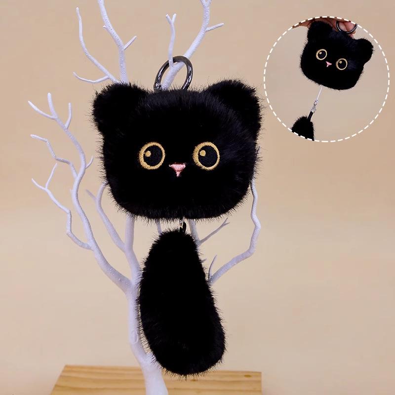 Adorable Cat Plush Keychain Pendant: Black, Calico, Siamese Varieties