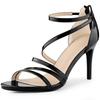 Allegra K Women's Open-Toe Strap Ankle Strap Back Zip Stiletto Heel Sandals, Black, Size 25.5cm