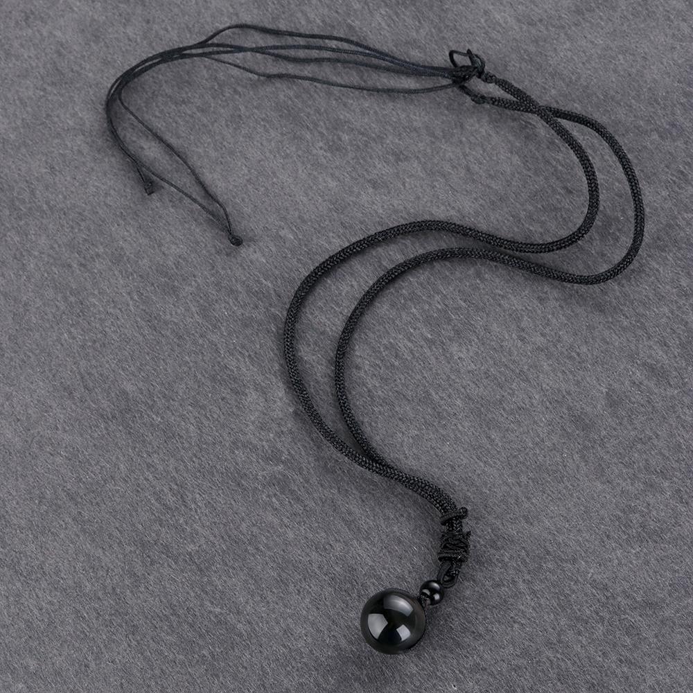 Fashion Blessing Lucky Round Ball Necklace Obsidian Pendant Amulet