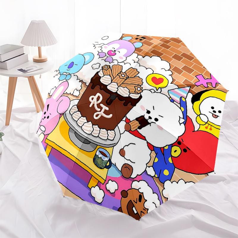 1pc BT21 Characters Outdoor Umbrella - Automatic Opening/Closing, Portable 3-Fold Design, 8-Rib Iron Frame - Perfect Gift for Fans, Travelers, Da