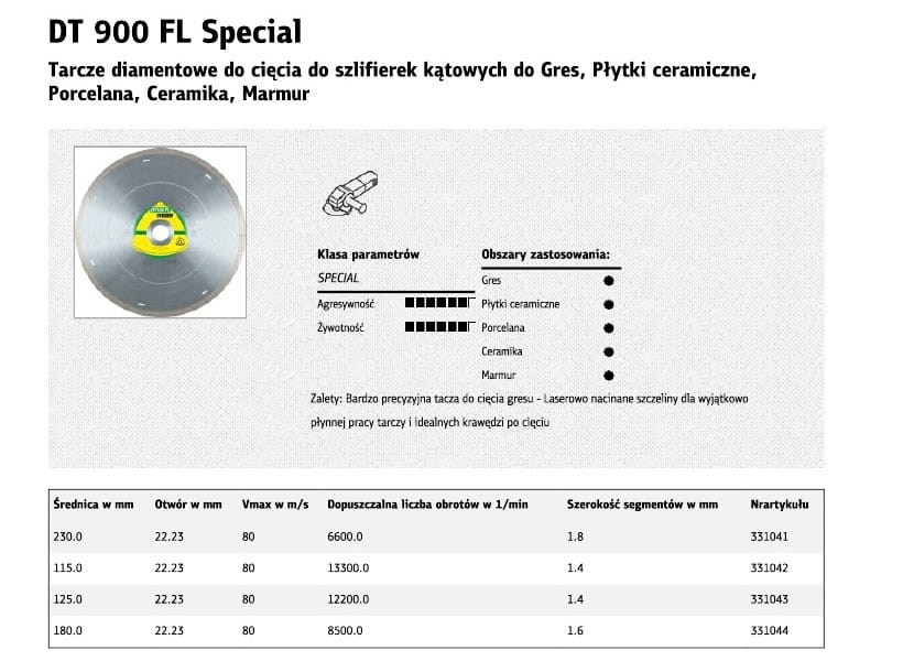 Klingspor Full Diamond Disc 125Mm X 1.4Mm X 22.2Mm Dt900Fl Supra, Gres, Special, Dry, Wet