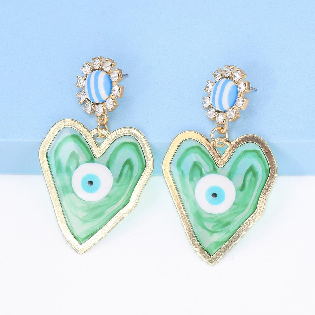 Pinkdudu New Fashion Blue Heart Devil's Eye Drop Earrings Exaggerated Creative Red Green Earring for Women Jewelry PD1244