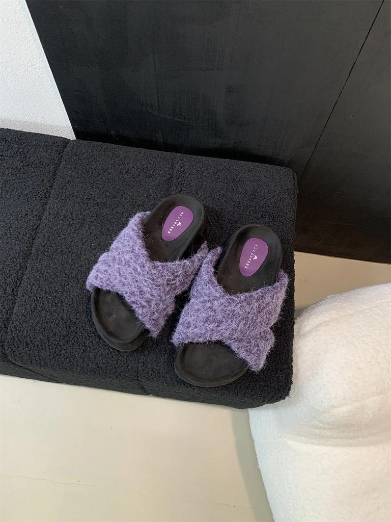 Меховые женские тапочки на платформе с плоскими каблуками, зимняя дизайнерская новая повседневная обувь для женщин 2024 года, модные домашние хлопковые тапочки, уютные, мягкие, Mujer Zapatos