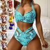 24-Year European & American Digital Print Steel Support High-Waisted Bikini