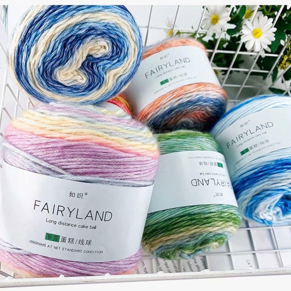 Soft Cotton Hat Scarf Sweater Dyeing Crocheting Cake Yarn Rainbow Woollen Yarn Fancy Blend Yarn