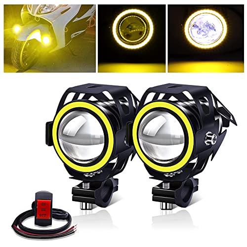 X-STYLE U7 Motorcycle Fog Lights, LED, Dual Mode, White + Yellow Squid Ring, Headlight, Auxiliary Light, Bullet Shape, 12V, Universal, with Switch, Se