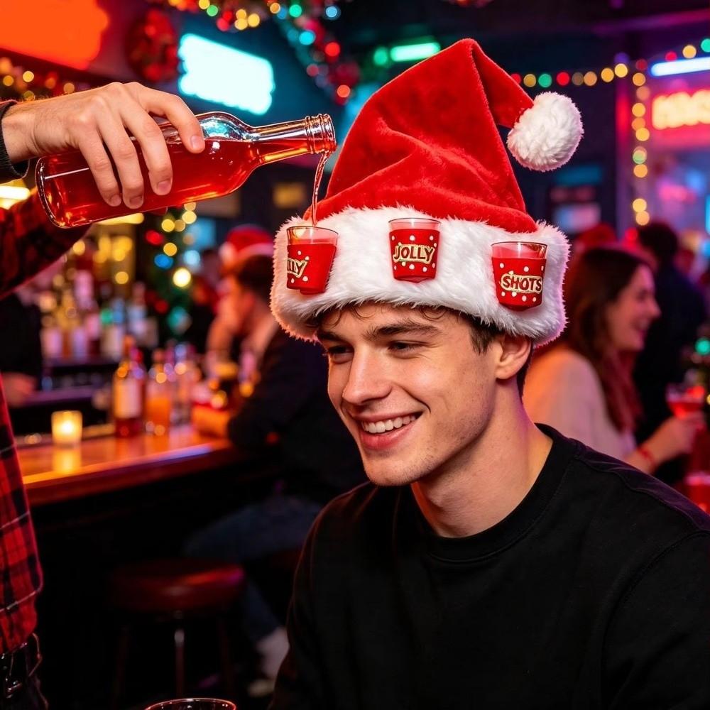 with Wine Glass Santa Hat Plush Brim Plush Santa Cap Novelty Christmas Hat  Party Favors