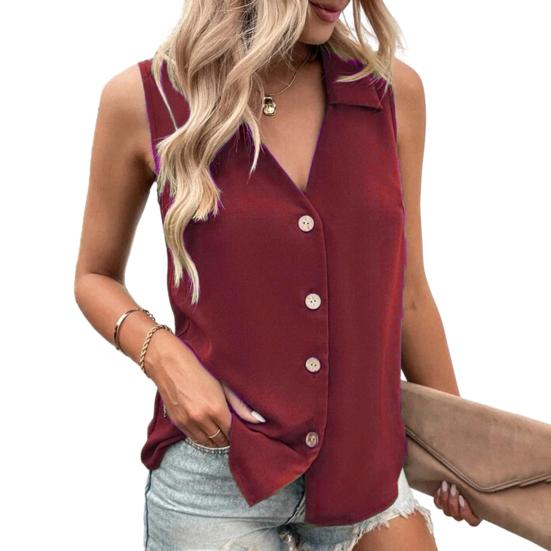 Женская летняя футболка-майка повседневная однотонная майка оверсайз с V-образным вырезом без рукавов на пуговицах однобортная средней длины мягкая дышащая женская одежда EMA
