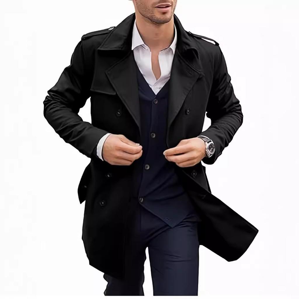 Autumn and Spring Men's Coat Medium and Long Double-breasted Casual Trench Coat Cardigan Jacket