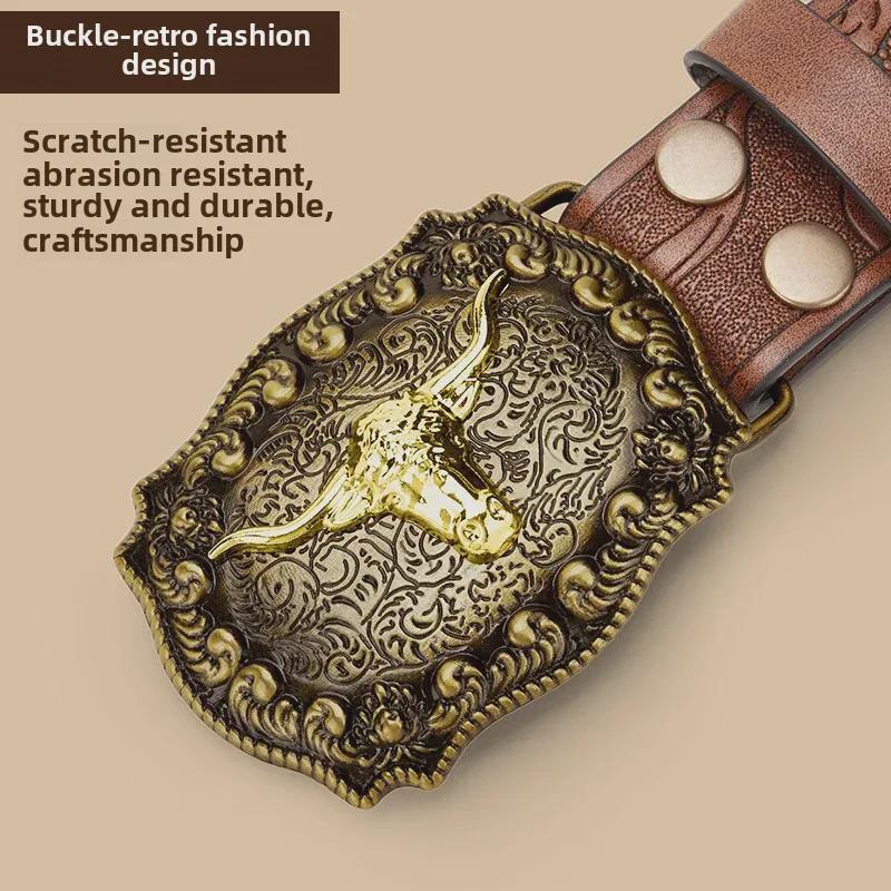 "Western Cowboy Leather Belt - Large Plate Trend, American Street Style, Youth Outerwear Accessory"