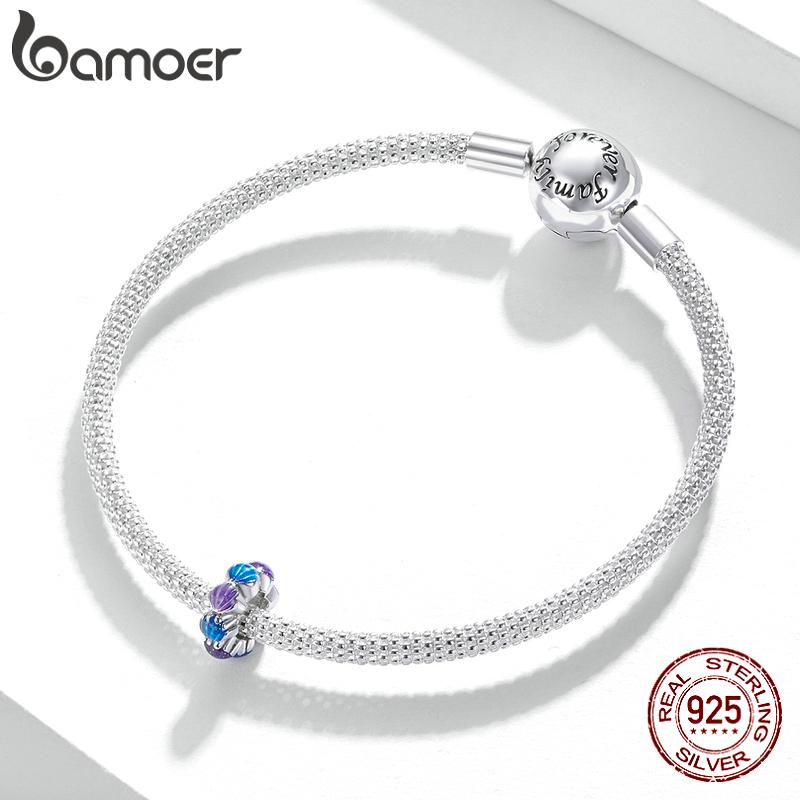 BAMOER стерлингового серебра 925 пробы, синий, фиолетовый, эмаль, бусины-ракушки мечты, очаровательная бусина для оригинального браслета 3 мм