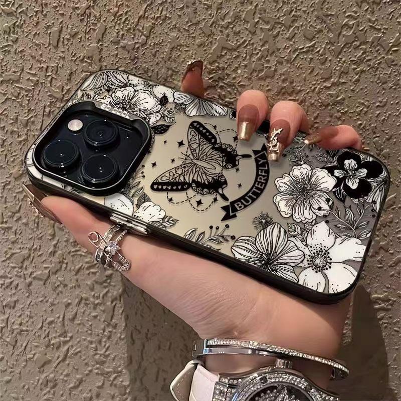 Креативный чехол 'Цветок и Бабочка' для iPhone 14/15Pro/16/17 Air - Модный и Премиальный Дизайн