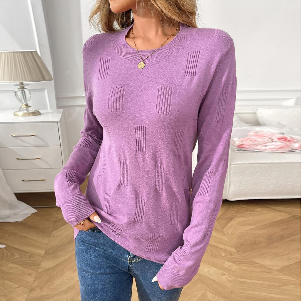 Autumn and Winter Solid Color Round Neck Pullover Knitted Base Sweaters with Scratch Marks Long Sleeved Women's Sweaters