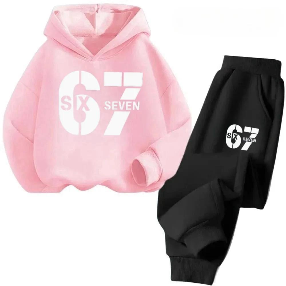 67 Chic Children's Hoodies Set 3-12Y Korean Streetwear Block Tracksuit Fashion Comfortable Kids Sweatshirt 2 Pcs Sets Pant Suit