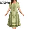 Fashionable Women's Dress, Retro Ethnic Style Round Neck Short Sleeved Summer Dress, Women's Loose Casual Plus Size Bohemian Dress