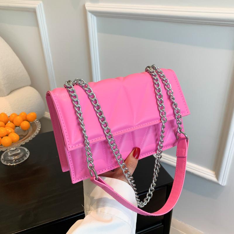 Однотонная сумка через плечо с цепочкой и клапаном, женские сумки, вышитые клетчатые сумки через плечо