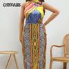 Плюс Размер Женщин Летняя Мода Новый Винтаж Принт Разрез Шнуровка Платье