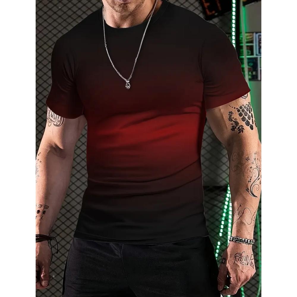 Мужская футболка для спортзала с двухцветным градиентом и 3D-принтом, с круглым вырезом и коротким рукавом, для улицы, повседневная, для бега, спорта и фитнеса