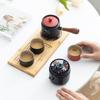 Coarse Pottery Kung Fu Tea Set Office Ceramic Side Handle Pot Wooden Handle with Tea Tray Tea Can Storage Gift
