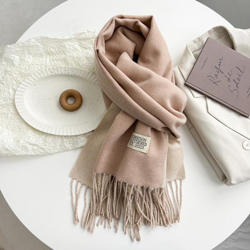 Новый двухсторонний двухцветный искусственный кашемировый однотонный шарф для женщин, зимний теплый шарф-шаль с бахромой для пожилых людей