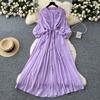 Vintage Elegant Embroidered Button Dress A-line Chic Casual Beach Vacation Women Summer Dresses