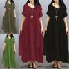Новое модное женское повседневное свободное платье сплошного цвета с коротким рукавом в стиле бохо летнее длинное платье макси