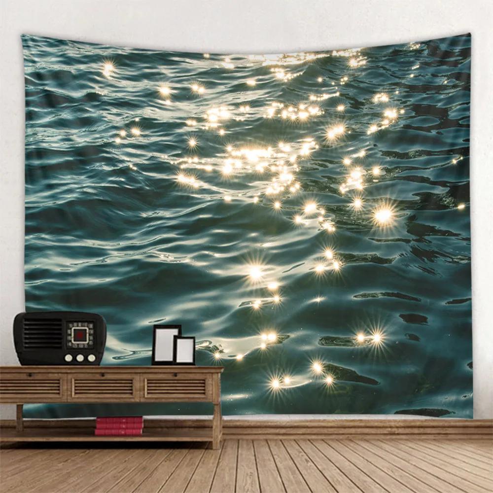 Sparkling Sea Tapestry Landscape Wall Hanging Cloth Bedroom Wall Decoration Room Decoration Outdoor Picnic Mat Beach Sheets