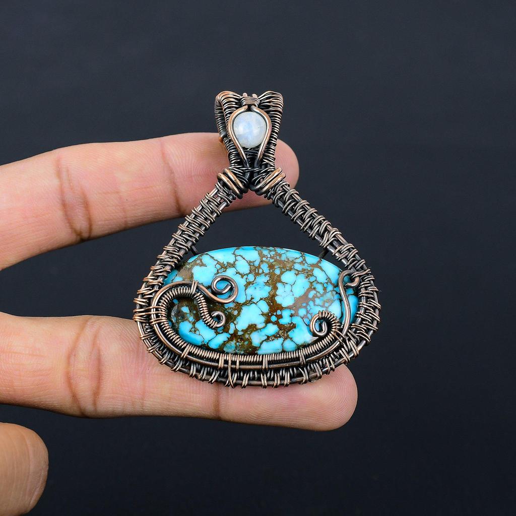 Ювелирные изделия ручной работы с бирюзовым драгоценным камнем из чистой медной проволоки, обернутые подвеской