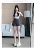 Women's High-Waist Summer A-line Booty Shorts - Black Outwear Slimming, Loose, Casual Wide-Leg Pants