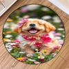 Cute Golden Dog Puppy Smile Round Mat Living Room Bedroom Kitchen Balcony Rugs Non-Slip Yoga Home Decoration Girl Gifts Carpet