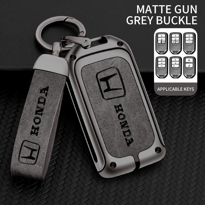 xzlbn8 Alloy Leather Car Smart Remote Key Cover Shell Protector Key Bag Auto Accessories For Honda Vezel City Civic Jazz BRV BR-V HRV