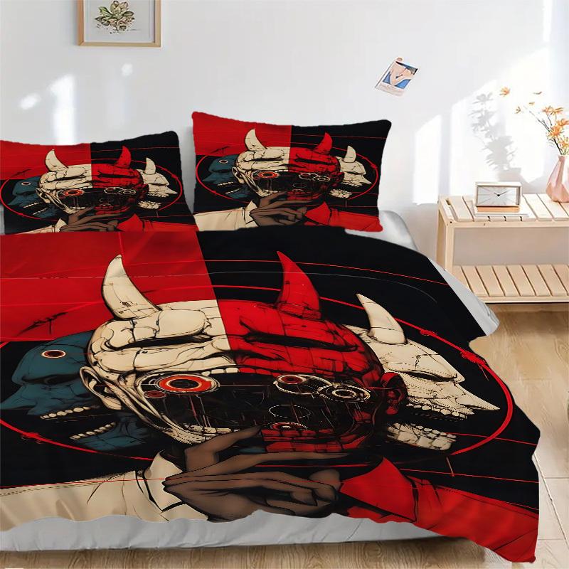 3pcs bedding set Cyberpunk Mask Includes 1 Comforter + 2 Pillowcases, Without Pillow Inserts, Soft Comfortable,a0909084